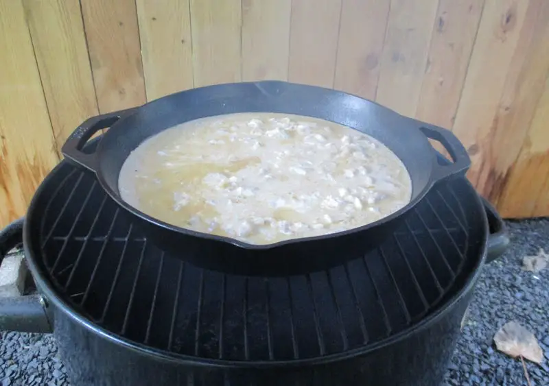 Smoked macaroni and cheese at the one hour point, half way cooked